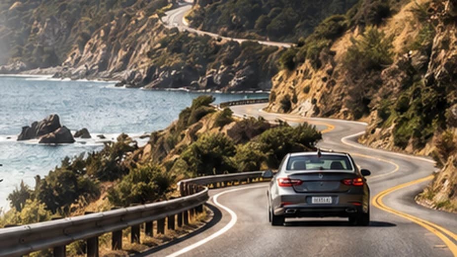A car on a coastal road